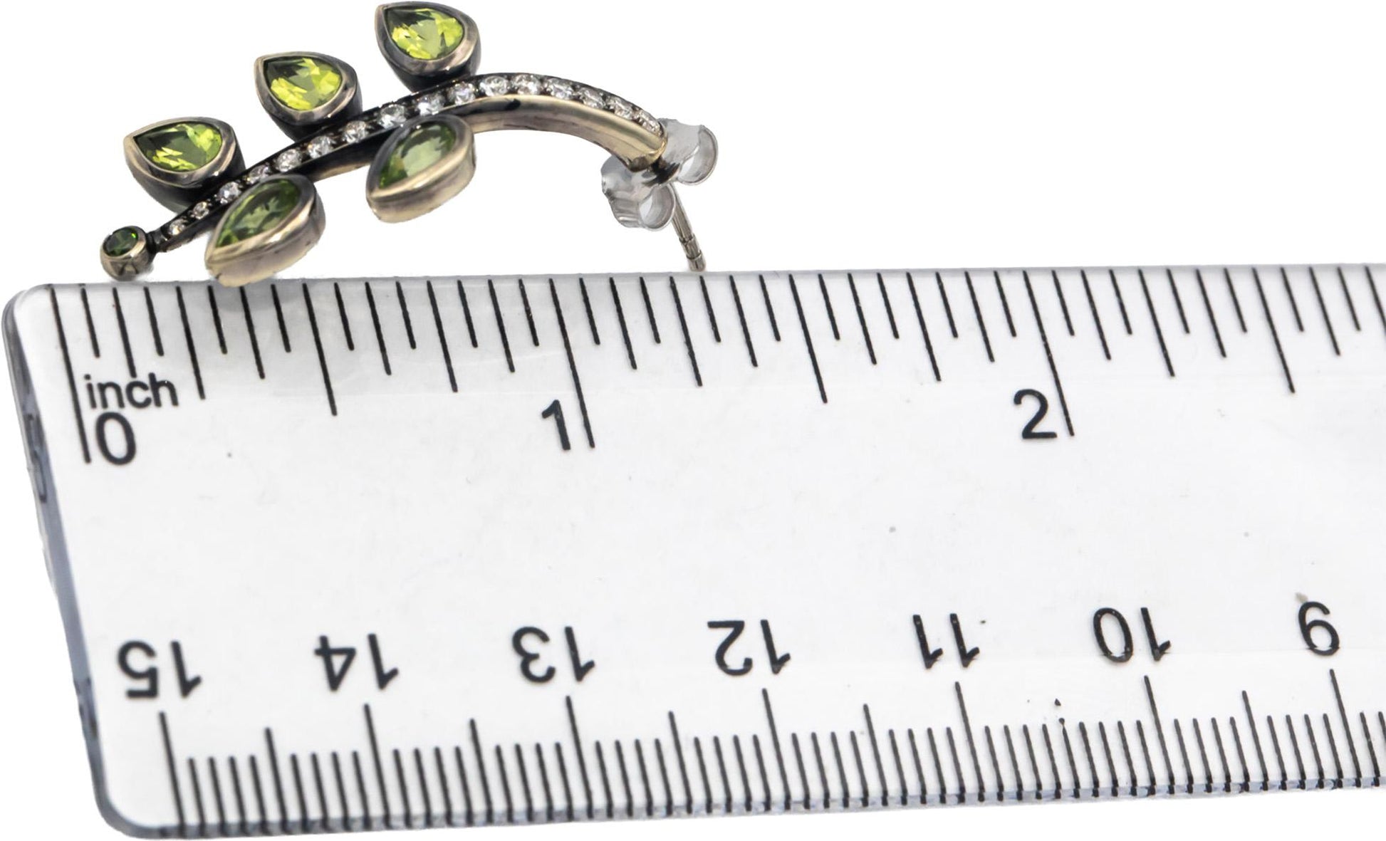 14k White Gold Black Rhodium 2.70CT VS Diamond and Peridot Floral Drop Earrings