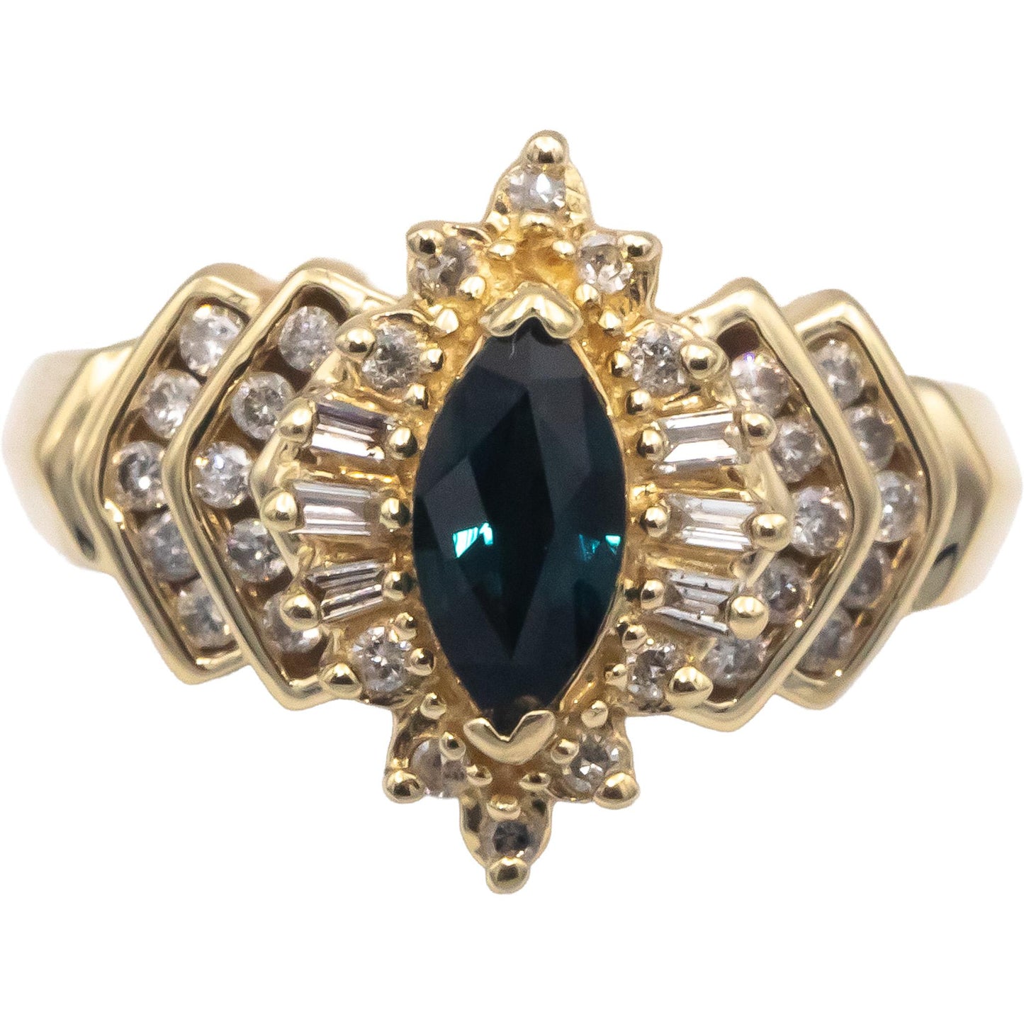 14k Yellow Gold 1.0CT Diamond and Sapphire Cocktail Ring Size 7