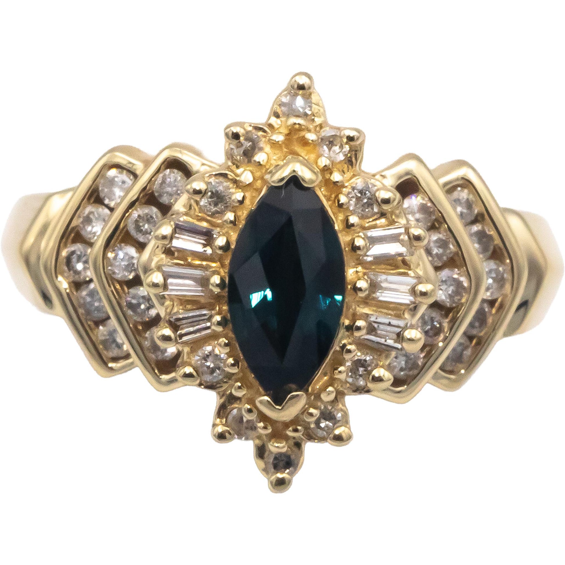 14k Yellow Gold 1.0CT Diamond and Sapphire Cocktail Ring Size 7