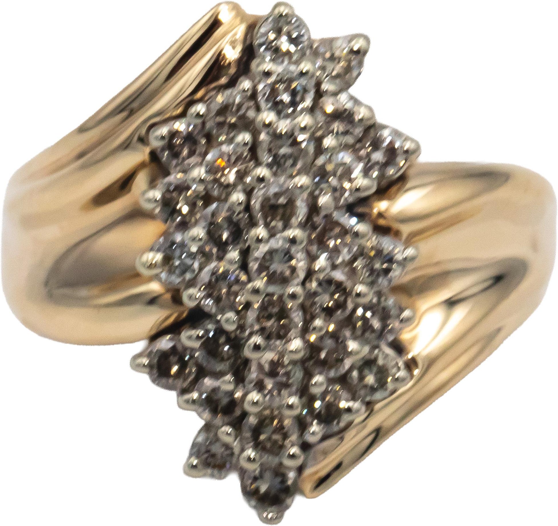 14k Yellow Gold Round Diamond Cluster Cocktail Ring 0.75CT Size 8
