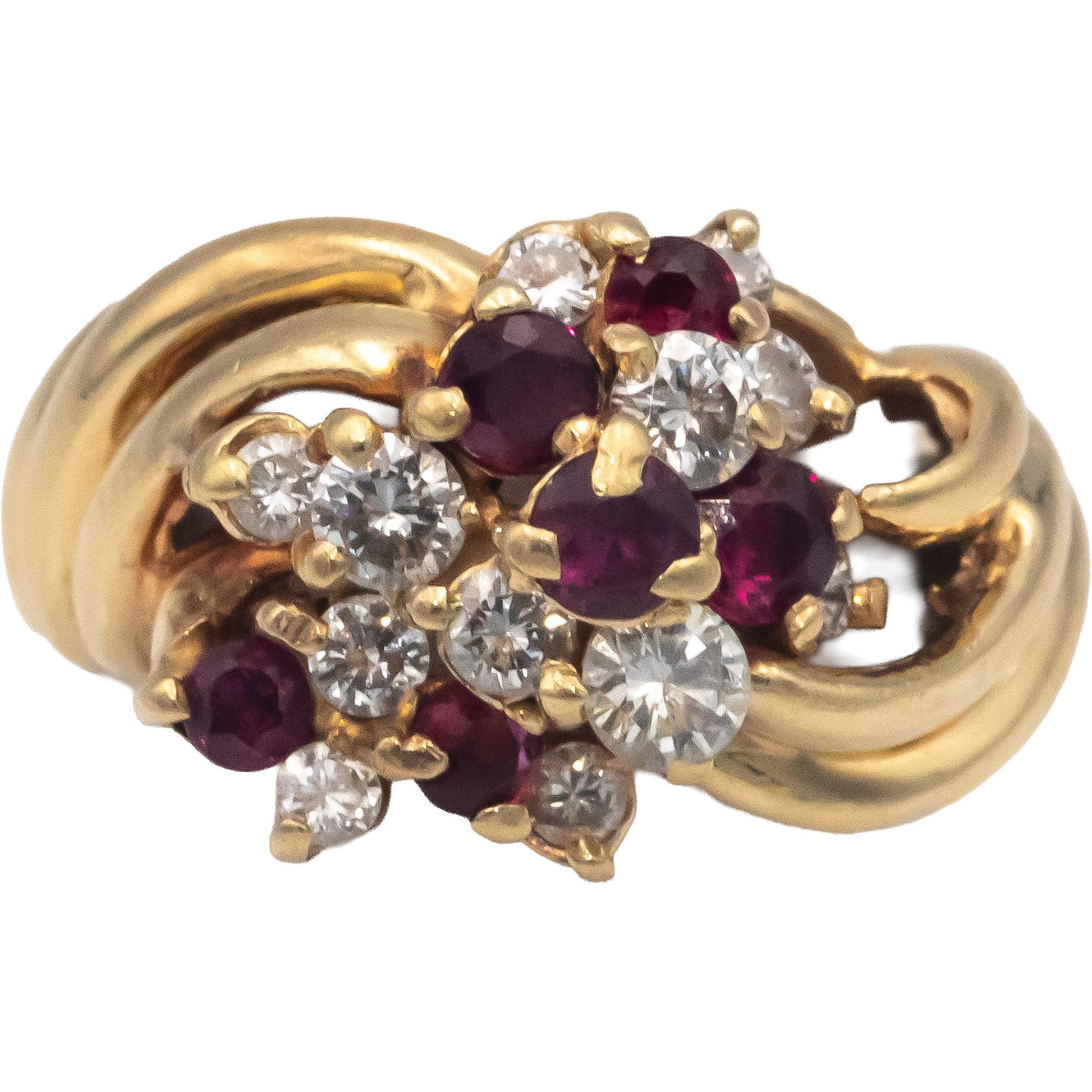 14k Yellow Gold Diamond and Ruby Cocktail Ring 1.25CT Size 5.5