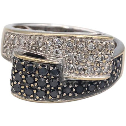 18k White Yellow Gold White and Black Diamond Crossover Ring 0.76CT Size 6.5