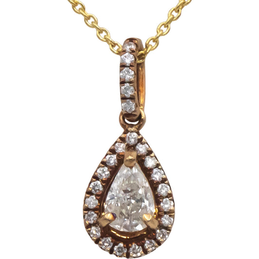 14k Yellow Gold 0.40CT Diamond Pendant Necklace w/ 0.32CT Center