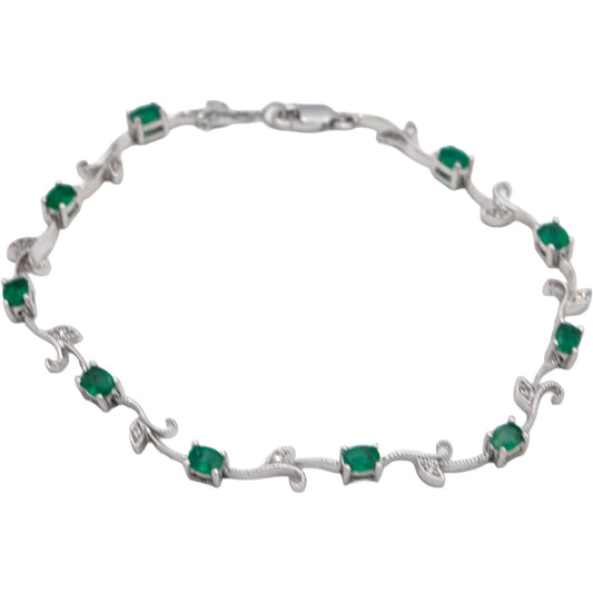 14k White Gold 1.56CT Diamond and Emerald Floral Link Bracelet