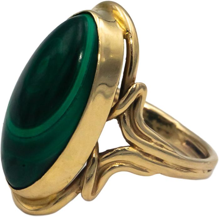 Vintage 14k Yellow Gold 16.8 x 8.0mm Cabochon Malachite Ring Size 5