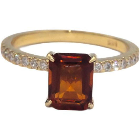 14k Yellow Gold 1.82CT Round Cut Diamond and Emerald Cut Citrine Ring Size 6.5