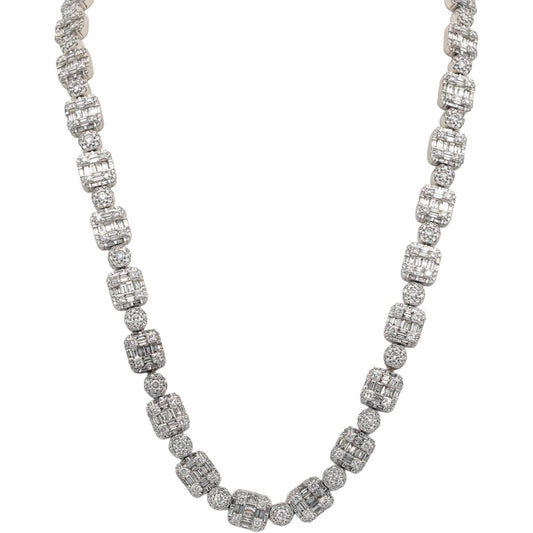 Diamond 14K White Gold VS Round & Baguette Iced Out 22.75" Long Necklace 28.0CT