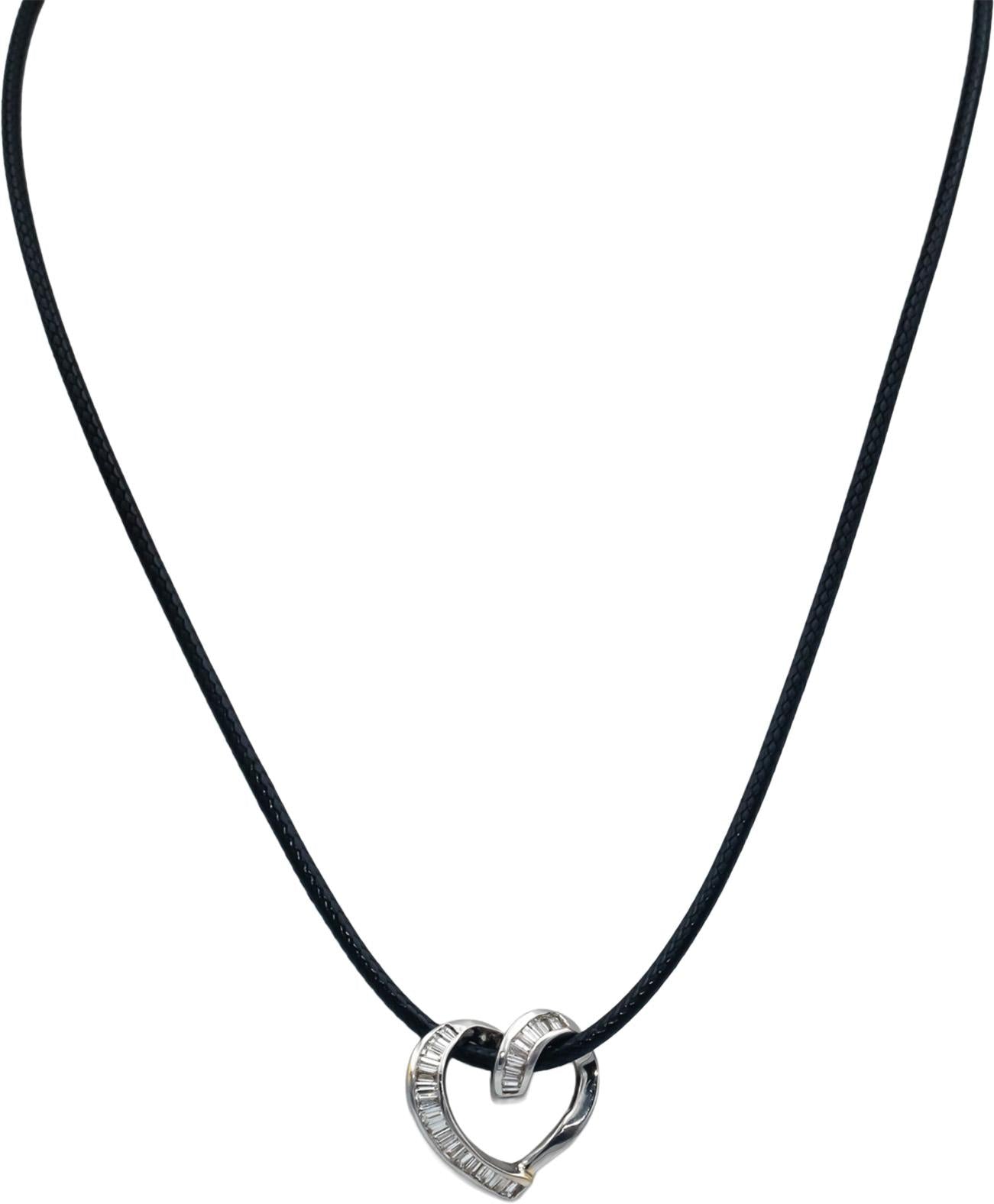 14k White Gold 1.0CT VS Baguette Cut Diamond Heart Slide Pendant Necklace