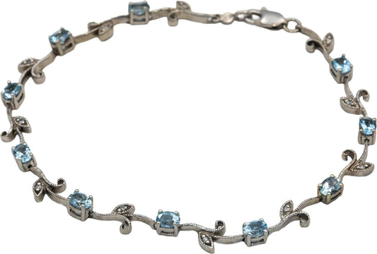 14k White Gold 1.56CT Diamond and Aquamarine Floral Link Bracelet