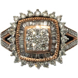 10k Rose Gold Round & Baguette Cut Diamond Cluster Ring 1.0CT Size 7