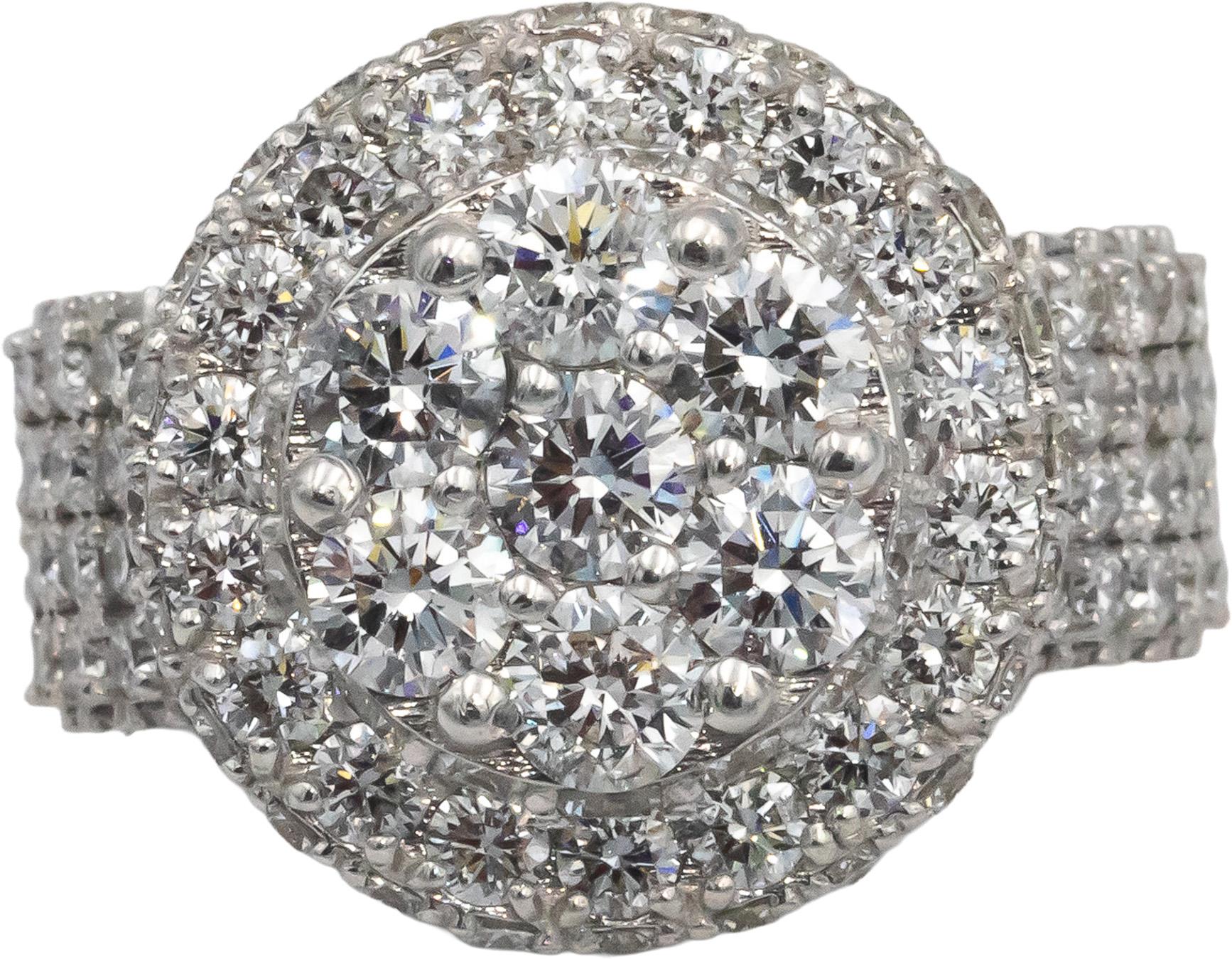 14k White Gold 8.0CT Round Lab Grown Diamond Pave Cluster Ring 8.0CT Size 8.5