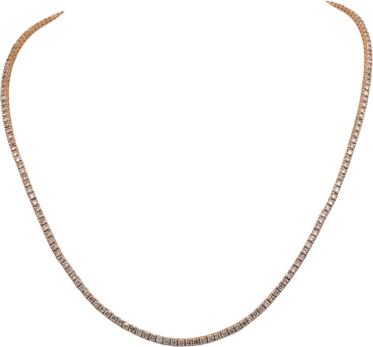 14k Rose Gold VS Round Cut Diamond Tennis Necklace 17.75" Long 6.39CT