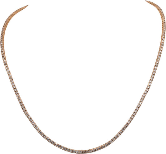 14k Rose Gold VS Round Cut Diamond Tennis Necklace 17.75" Long 6.39CT
