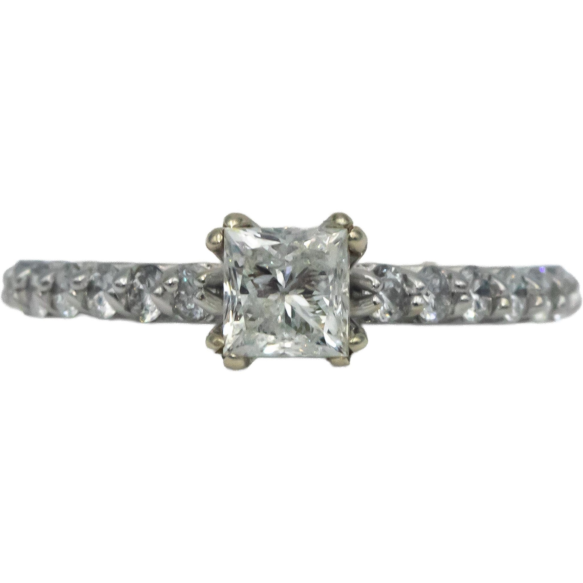 14k White Gold 1.17CT Diamond Engagement Ring w/ .72CT Princess Center Size 5.75