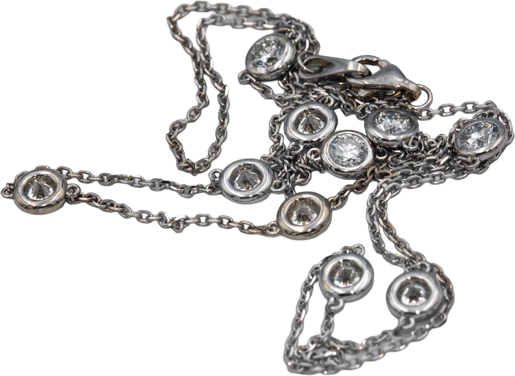14k White Gold Round Diamond by the Yard Chain Necklace 2.36CT