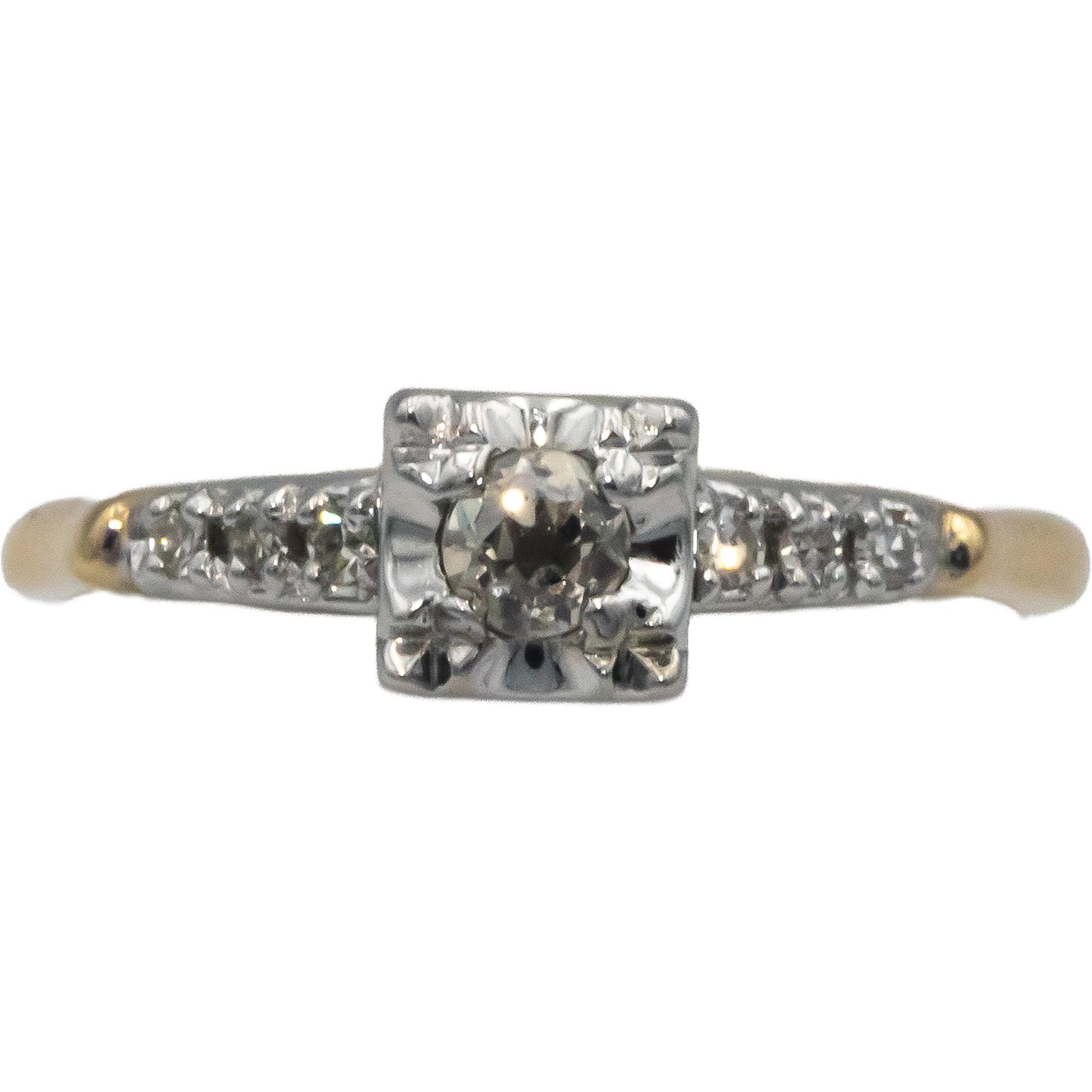 Antique Vintage 14k White & Yellow Gold 0.20CT Diamond Ring w/ .15CT Center