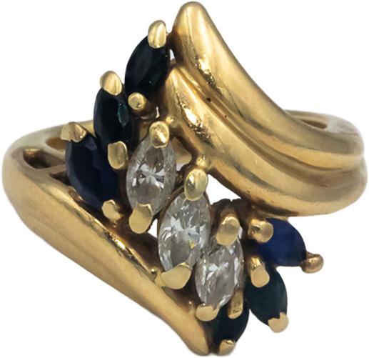 14k Yellow Gold 1.0CT Marquise Cut Diamond and Sapphire Ring Size 3.5