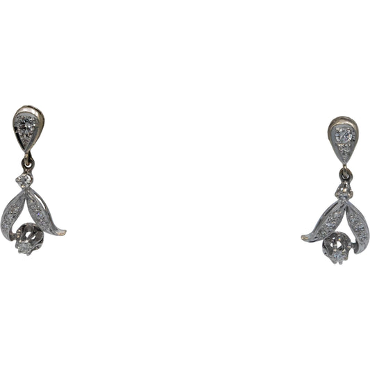 Vintage Antique 14k White Gold 0.45CT VS Round Cut Diamond Dangle Earrings