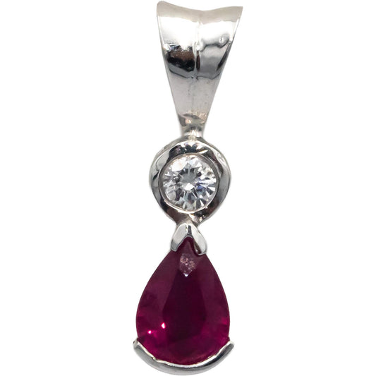 14k White Gold Jewelry 0.80CT Diamond and Ruby Pendant Necklace