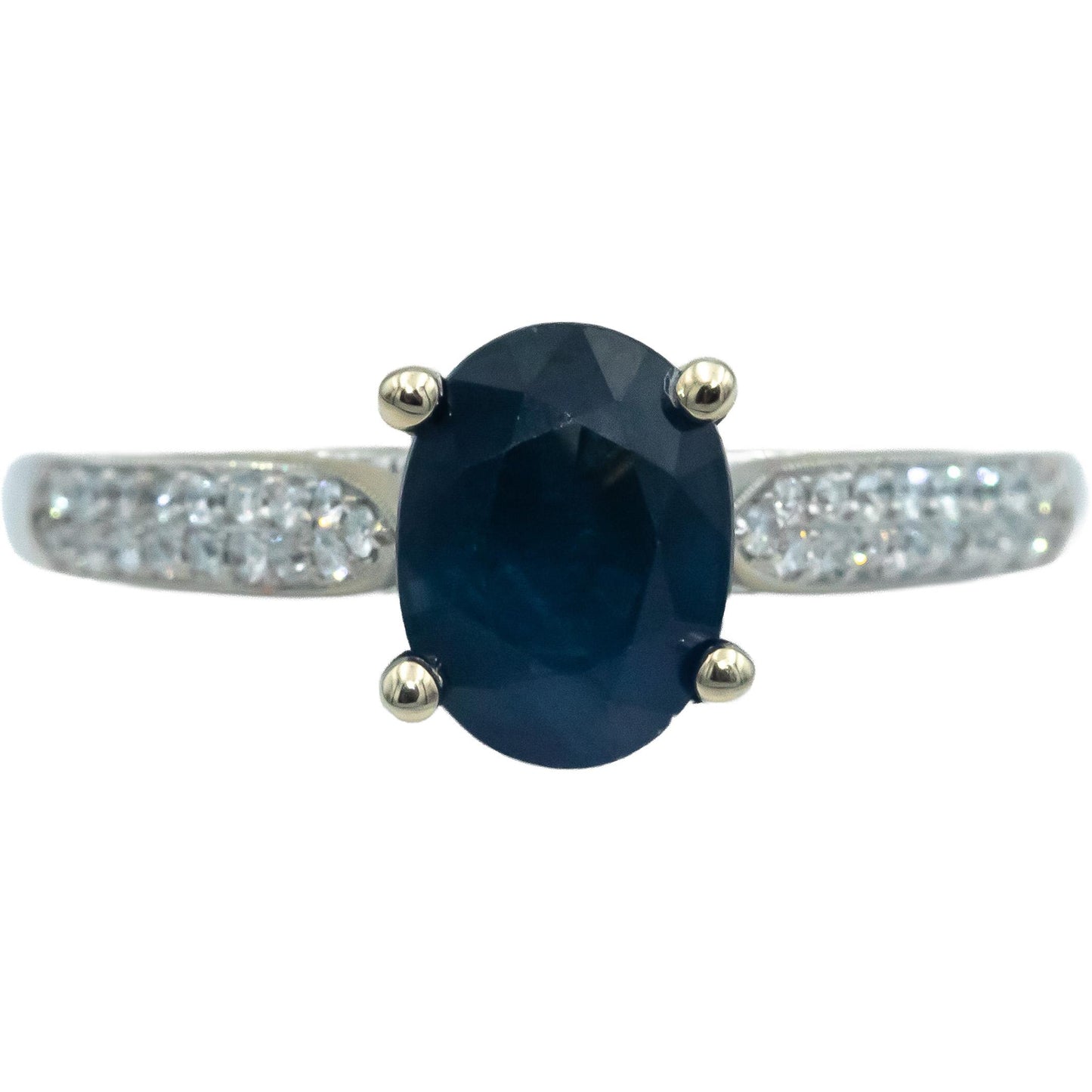 14k White Gold 2.07CT Round Diamond and Oval Sapphire Ring Size 6.5