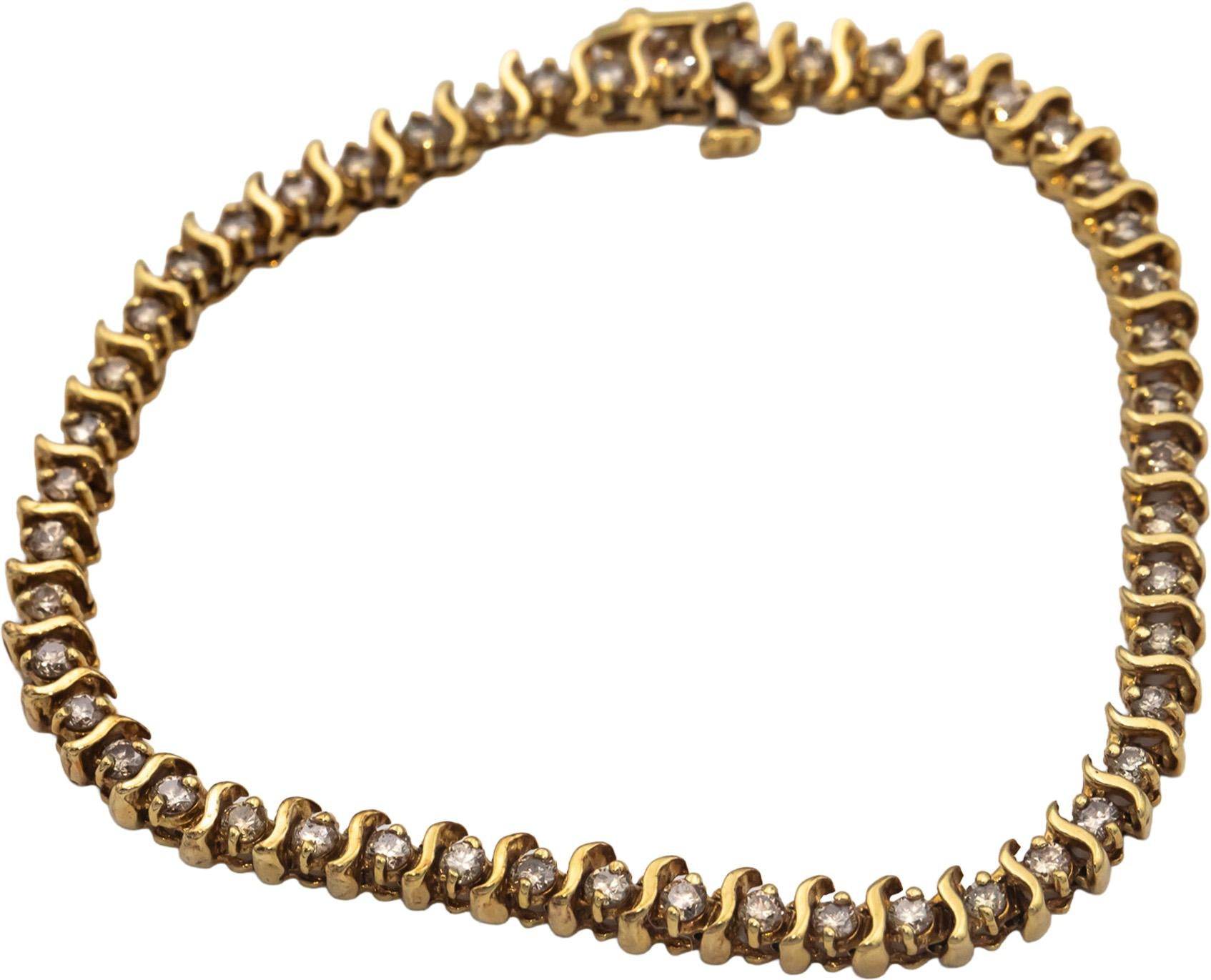 14k Yellow Gold Round Diamond "S" Link Tennis Bracelet 1.50CT