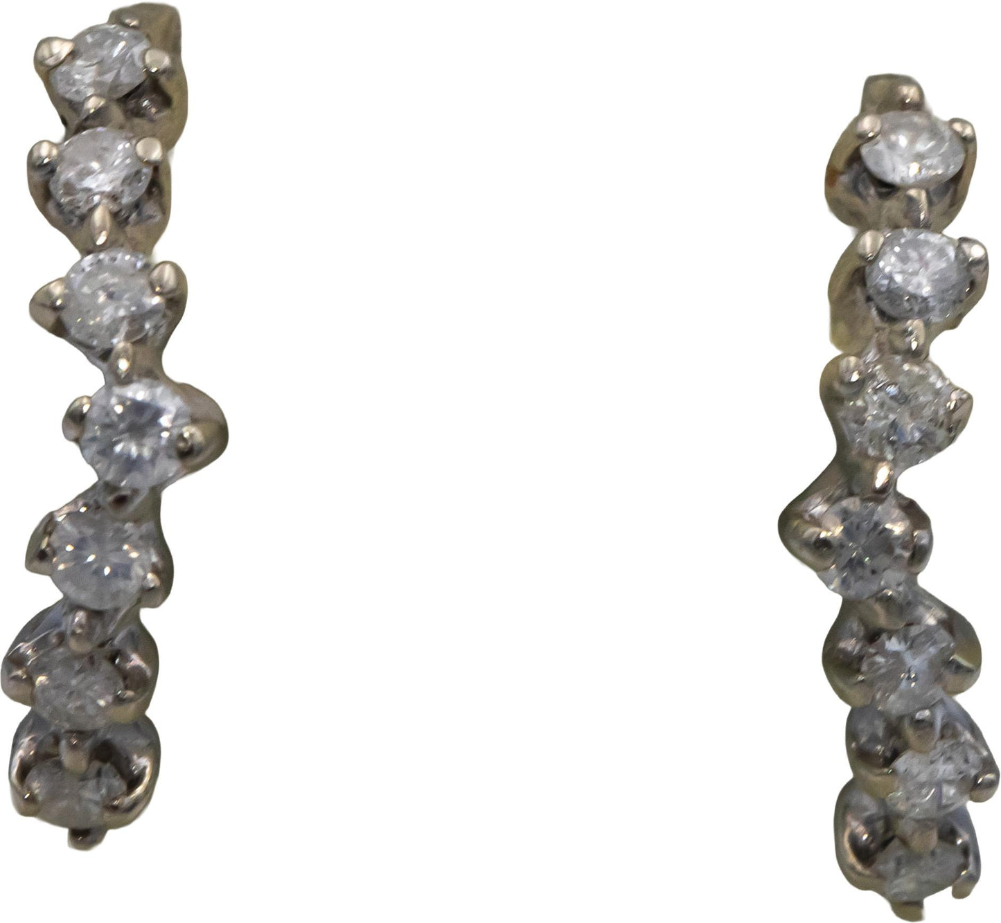 10k White Gold 0.70CT Diamond Curved Stud Earrings w/ 14k Backs