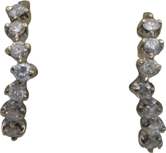10k White Gold 0.70CT Diamond Curved Stud Earrings w/ 14k Backs