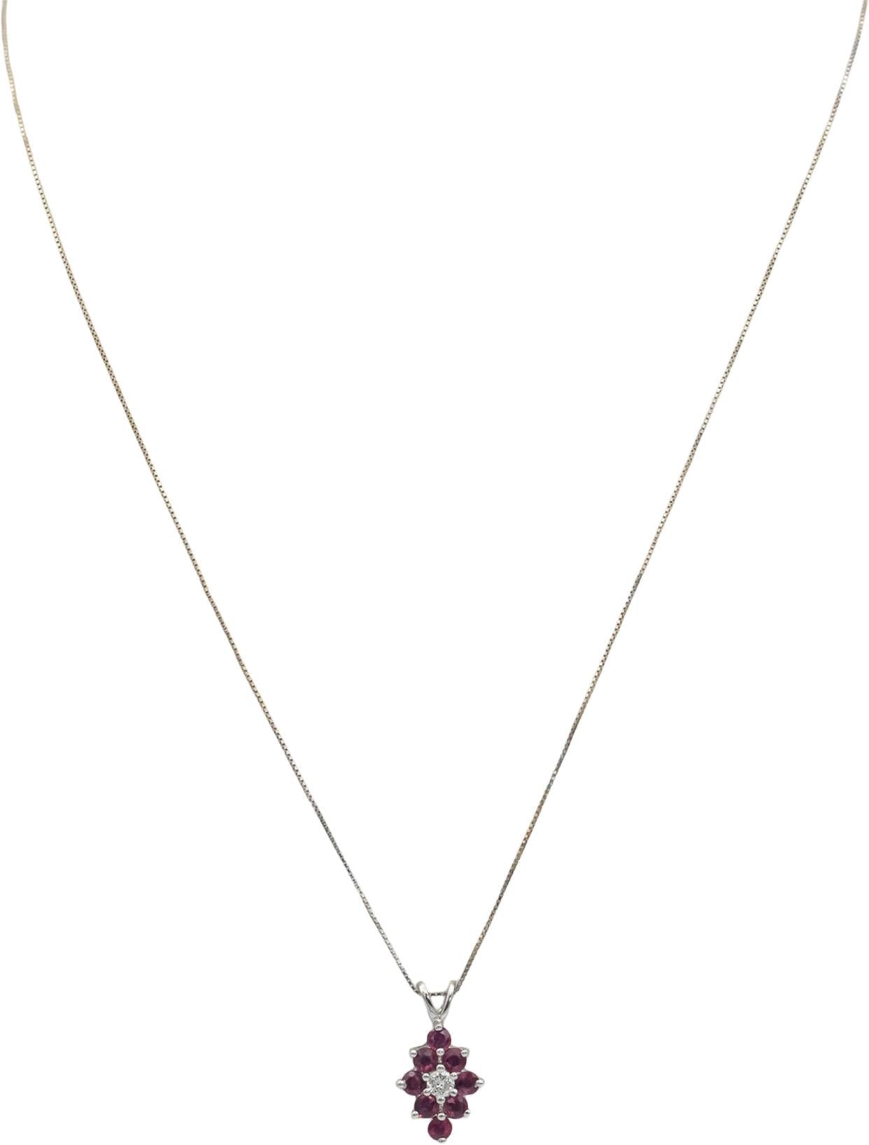 14k White Gold Jewelry 0.90CT Diamond and Ruby Pendant Necklace