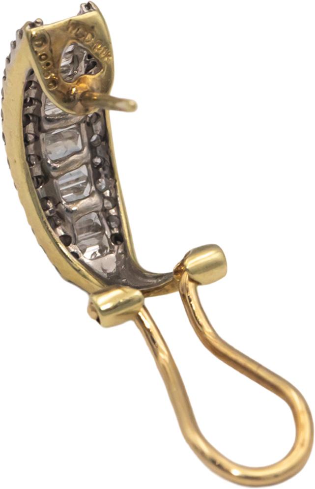 14k Yellow Gold Jewelry 1.0CT Round & Baguette Cut Diamond Curved Earrings