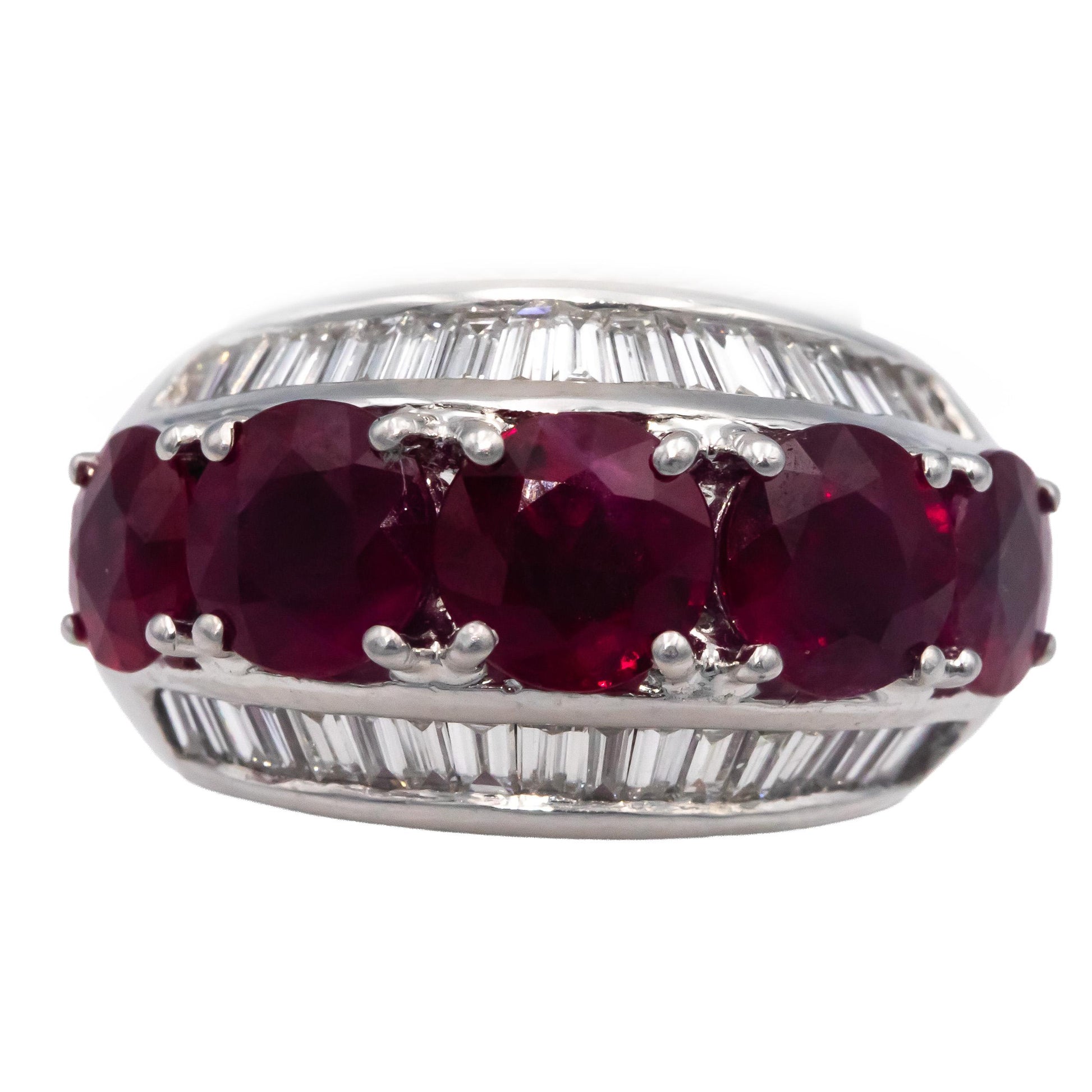 GIA Certified 18k White Gold Burma Heated Ruby and Diamond Ring 5.0CT Size 5.75