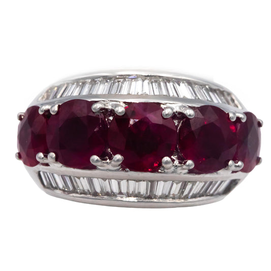 GIA Certified 18k White Gold Burma Heated Ruby and Diamond Ring 5.0CT Size 5.75