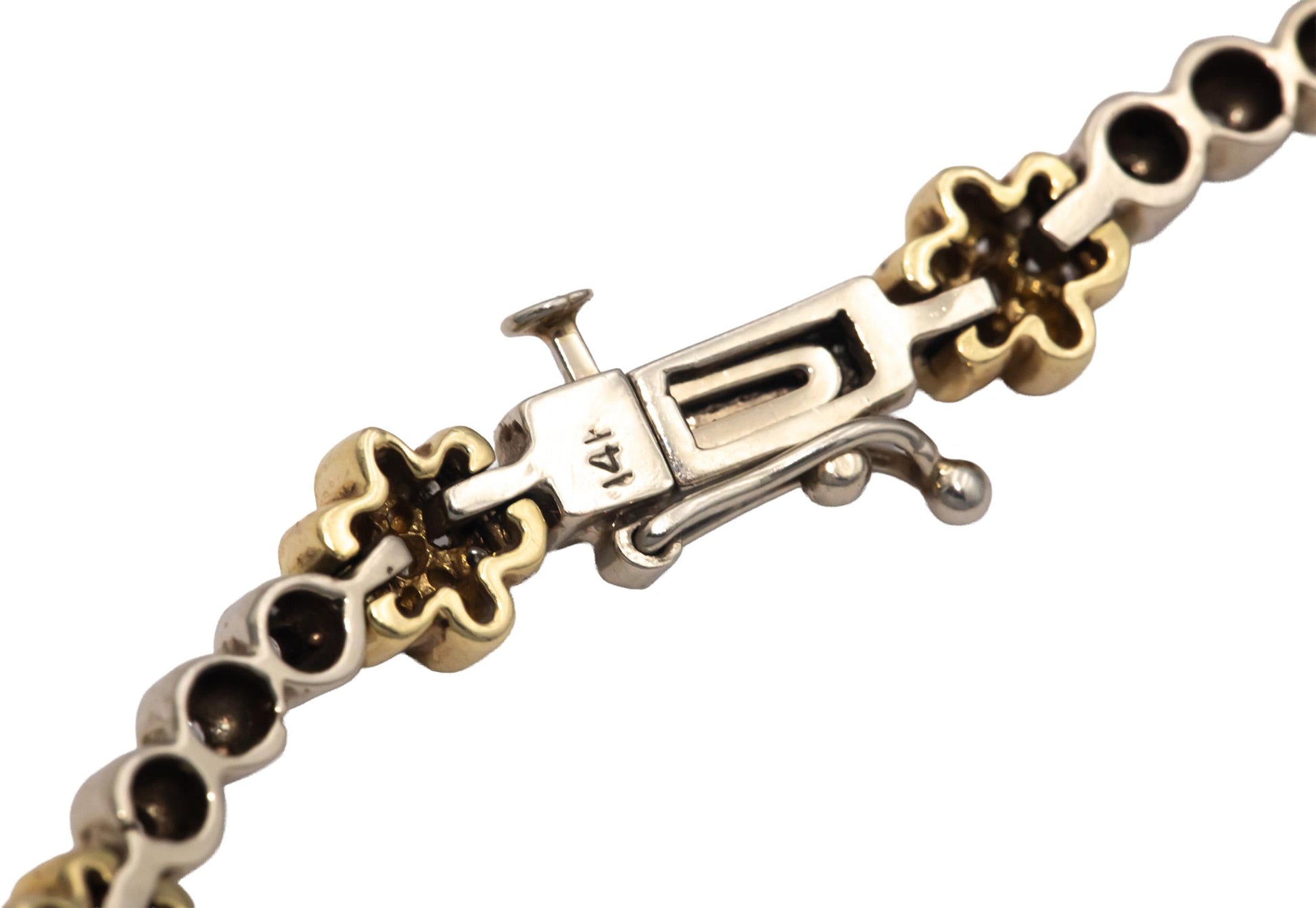 14k Yellow & White Gold Round Cut Diamond Floral Link Necklace 3.50CT