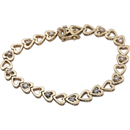 14k Yellow Gold 0.60CT Round Cut Diamond Heart Link Tennis Bracelet