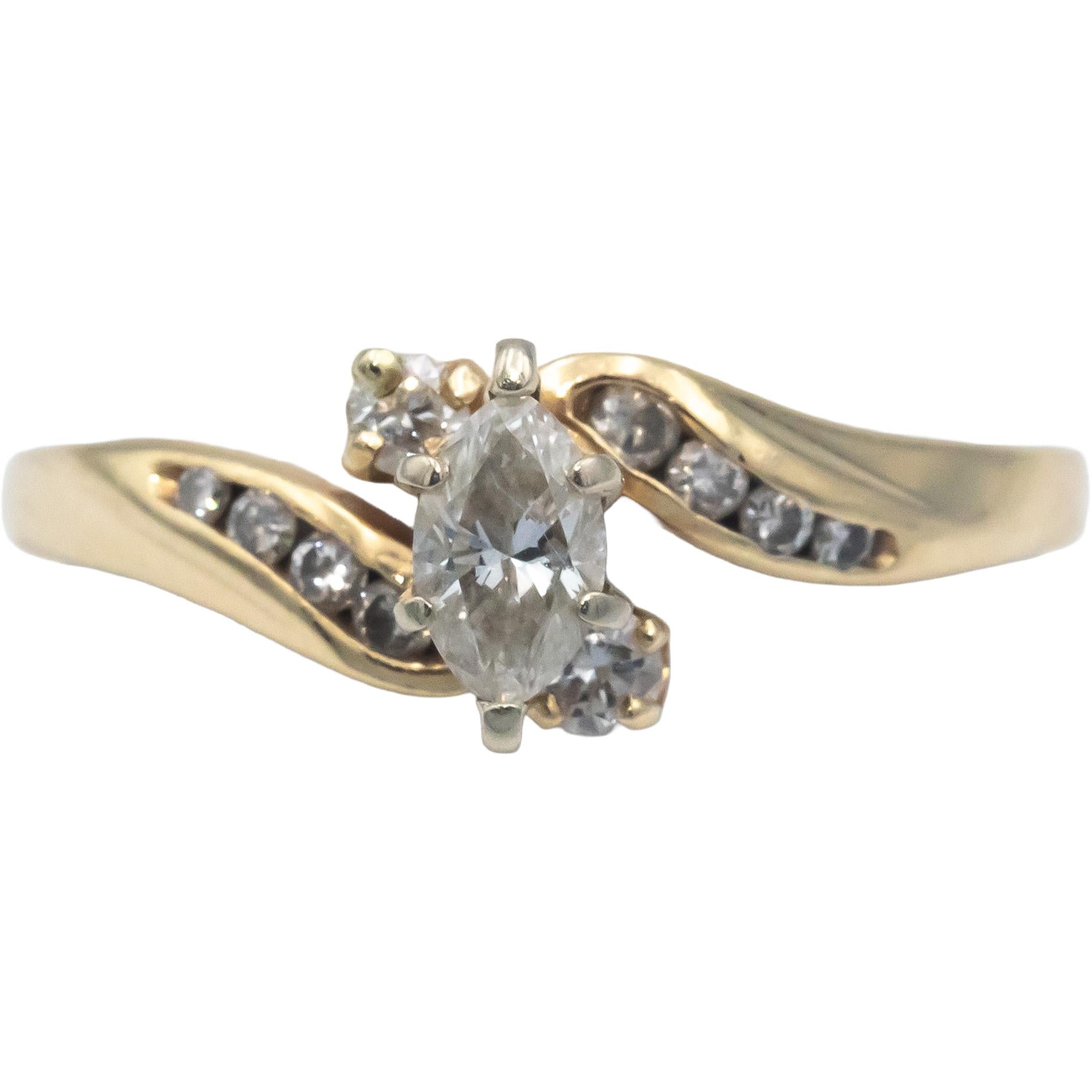 14k Yellow Gold 0.55CT VS Diamond Ring w/ 0.45CT Marquise Center Size 8.75