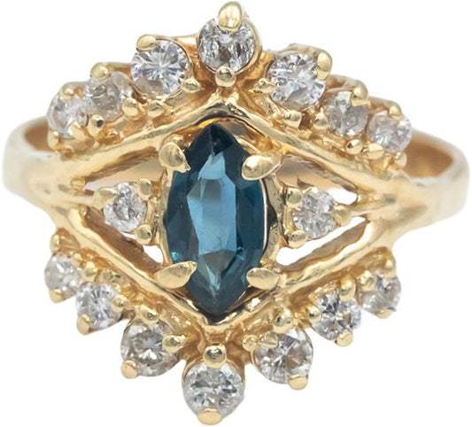 14k Yellow Gold Jewelry 1.0CT Diamond and Sapphire Cocktail Ring Size 8.25