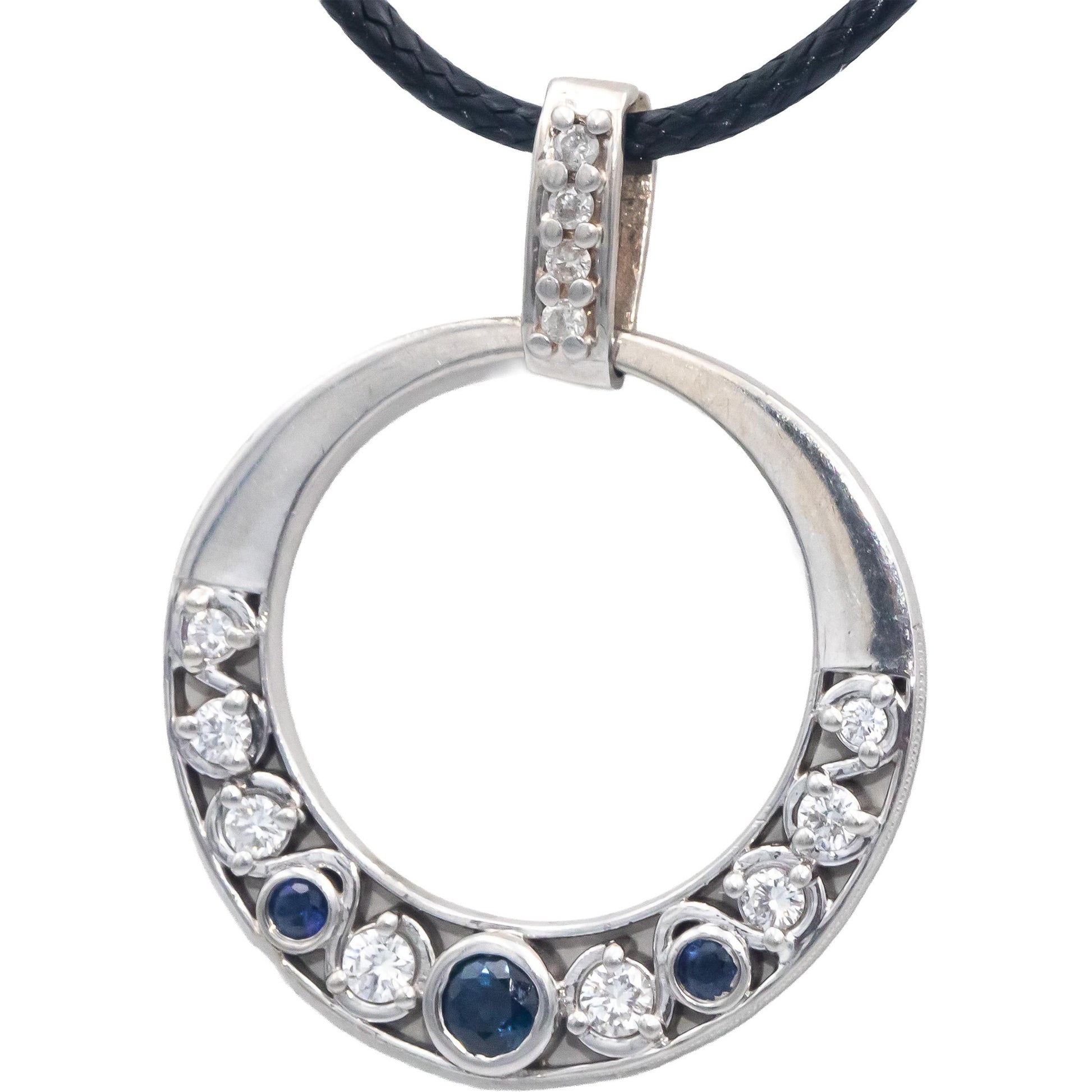 14k White Gold 0.53CT VS Round Cut Diamond and Sapphire Pendant Necklace