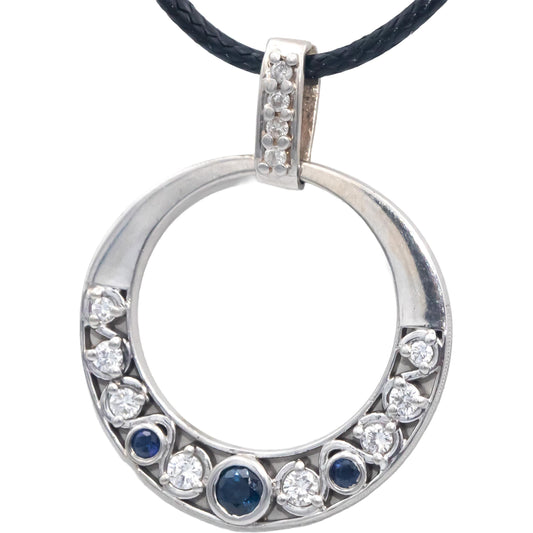 14k White Gold 0.53CT VS Round Cut Diamond and Sapphire Pendant Necklace