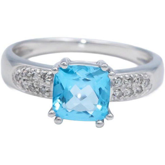 14k White Gold 1.57CT Diamond and Blue Topaz Ring Size 7.25