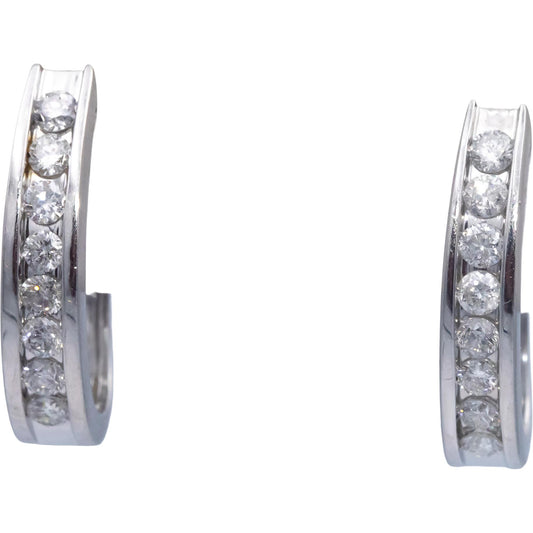 14k White Gold 0.70CT Round Cut Diamond Curved Earrings