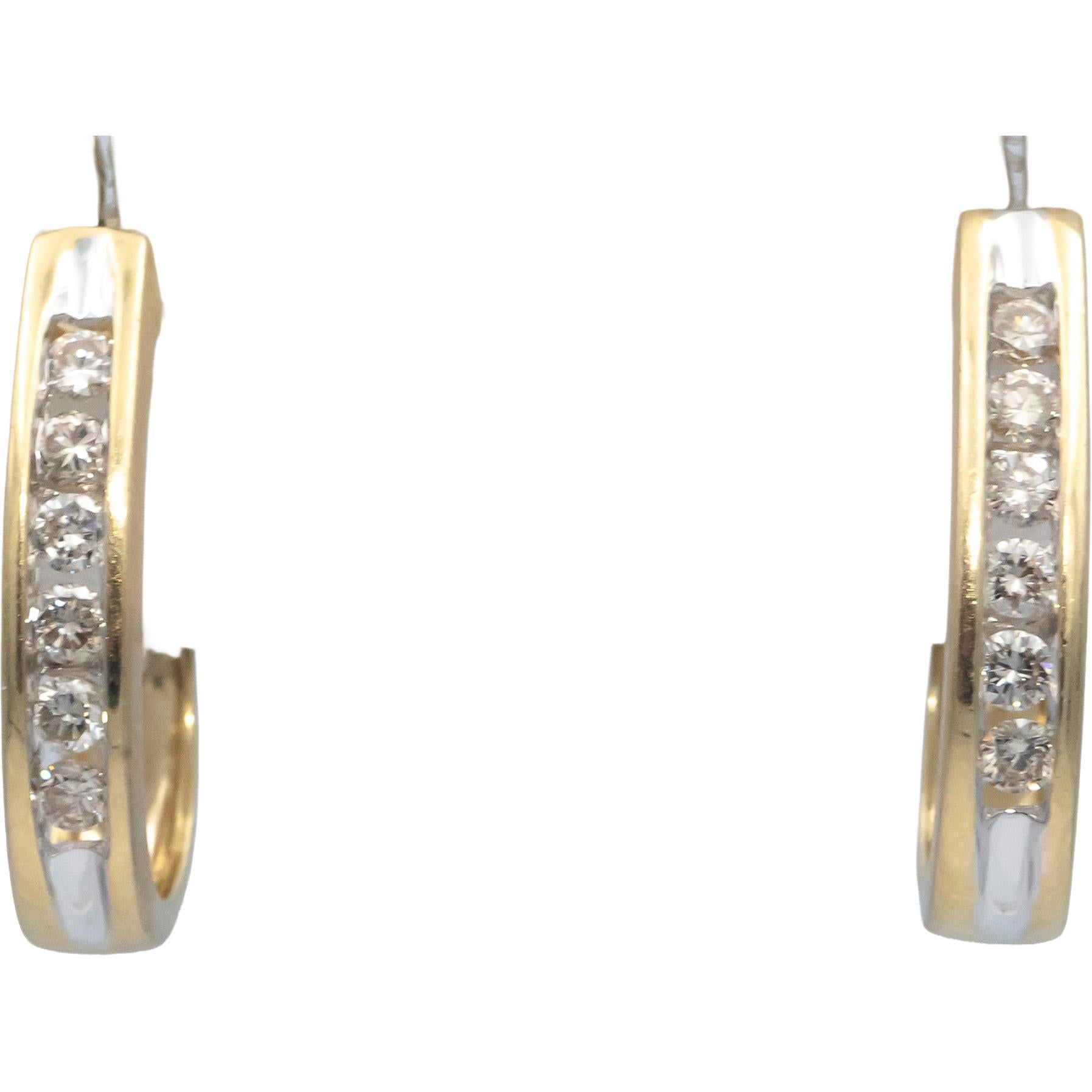 14k Yellow Gold VS Round Channel Set Diamond Hoop Curved Earrings 0.50CT