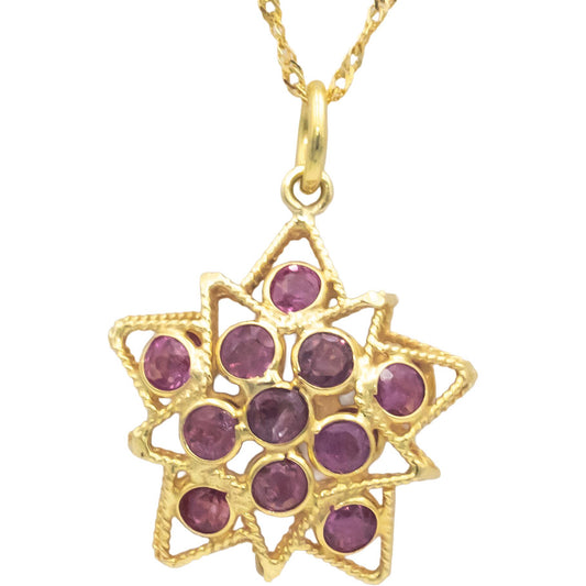 10k Yellow Gold 0.75CT Round Cut Ruby Star Cluster Pendant Necklace