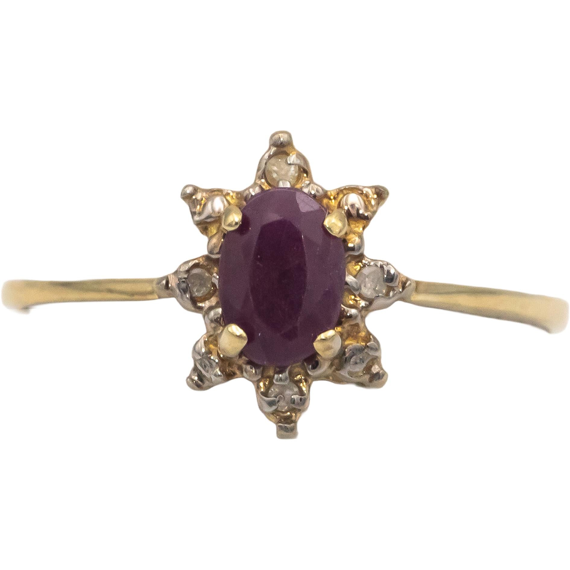 10k Yellow Gold Jewelry 0.53CT Diamond and Ruby Halo Ring Size 7.75