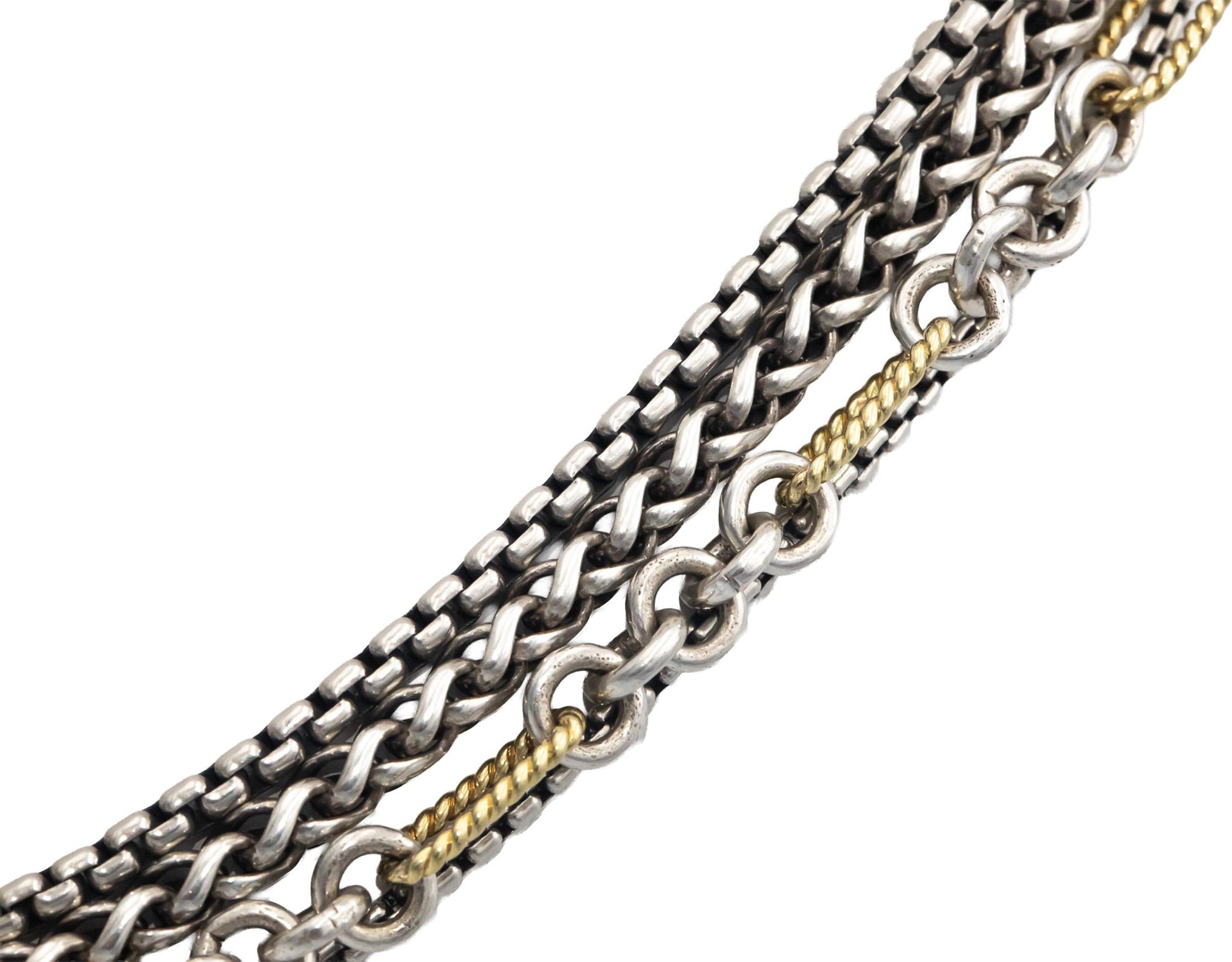 DAVID YURMAN Sterling Silver & 18k Gold 4-Row Mixed Chain Bib Necklace