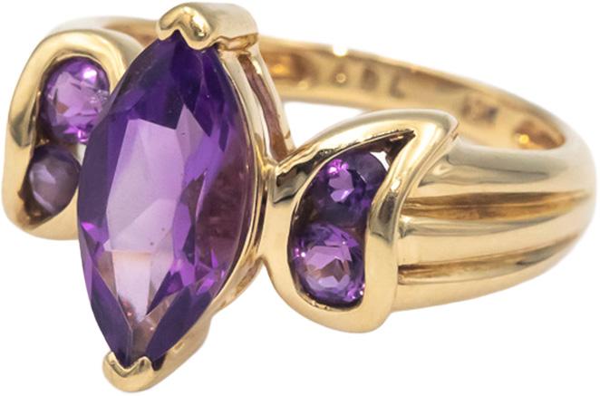 10k Yellow Gold Jewelry 2.0CT Marquise and Round Amethyst Cocktail Ring Size 6