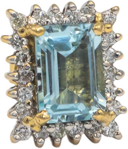 CGL Certified 10k Yellow Gold Diamond and Aquamarine Halo Stud Earrings 5.45CT