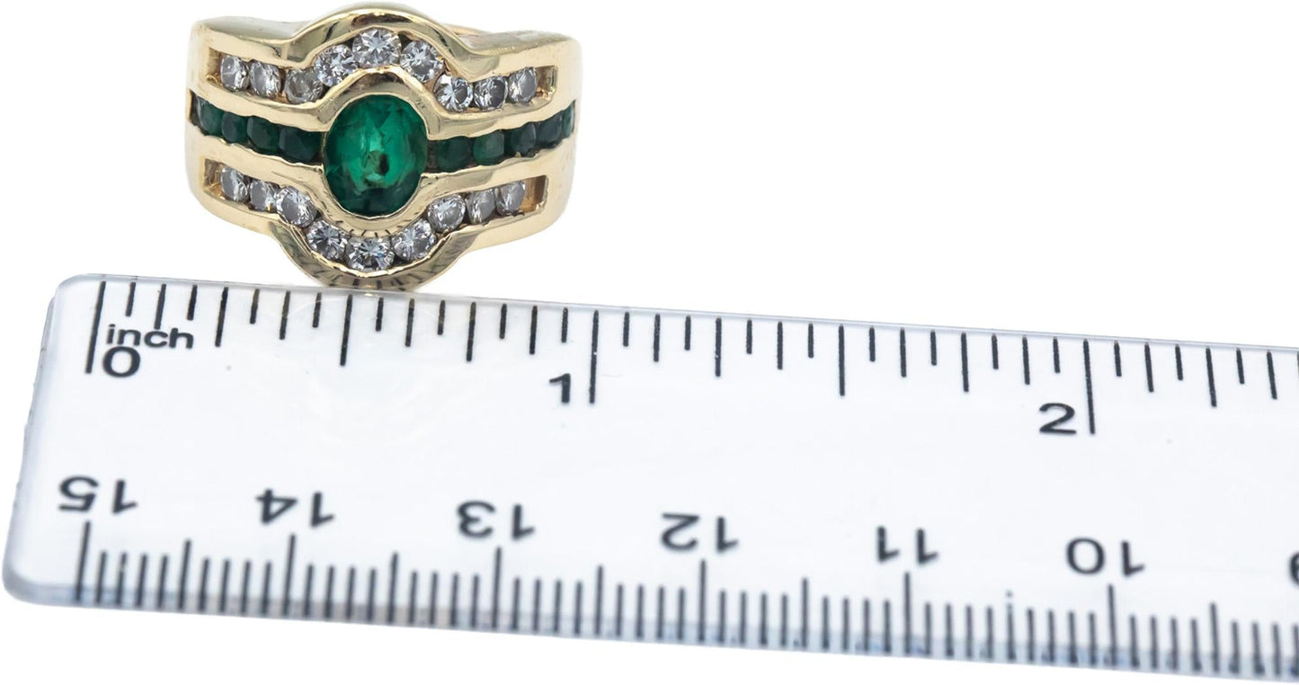 14k Yellow Gold Jewelry 1.75CT VS Diamond and Emerald Cocktail Ring Size 5.5