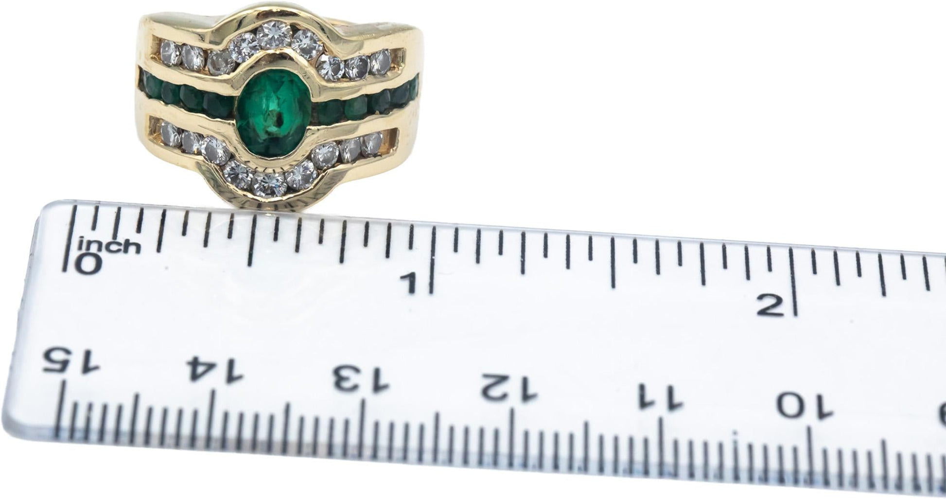 14k Yellow Gold Jewelry 1.75CT VS Diamond and Emerald Cocktail Ring Size 5.5