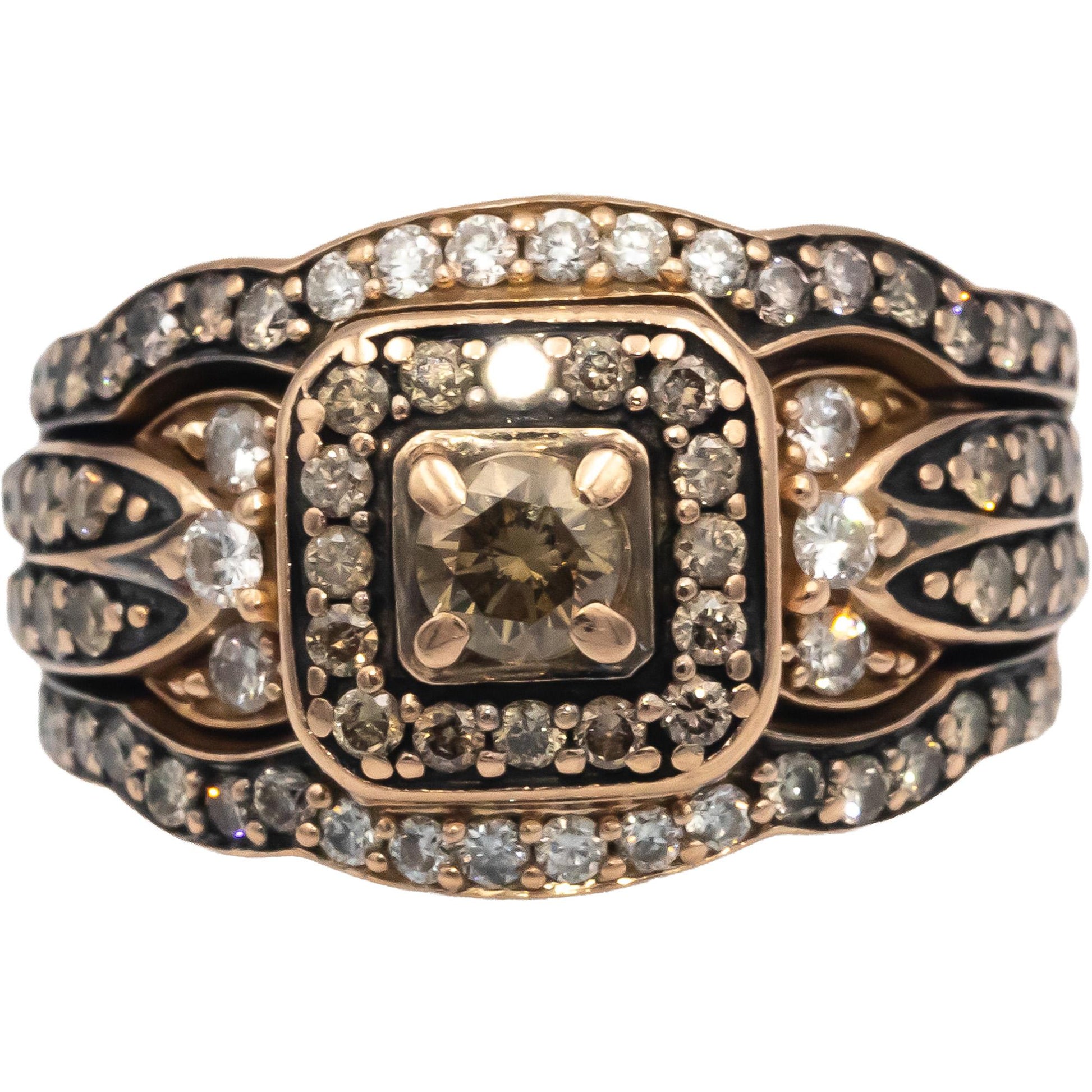 LE VIAN 18k Rose Gold 1.50CT White & Chocolate Diamond Cocktail Ring Size 7