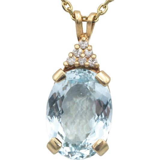 14k Yellow Gold 17.18CT Round Diamond and Oval Blue Topaz Pendant Necklace