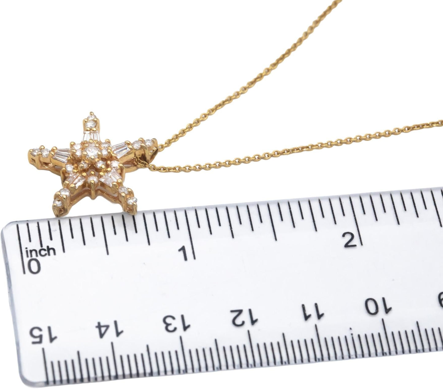 14k Yellow Gold 0.50CT VS Baguette & Round Diamond Star Pendant Necklace
